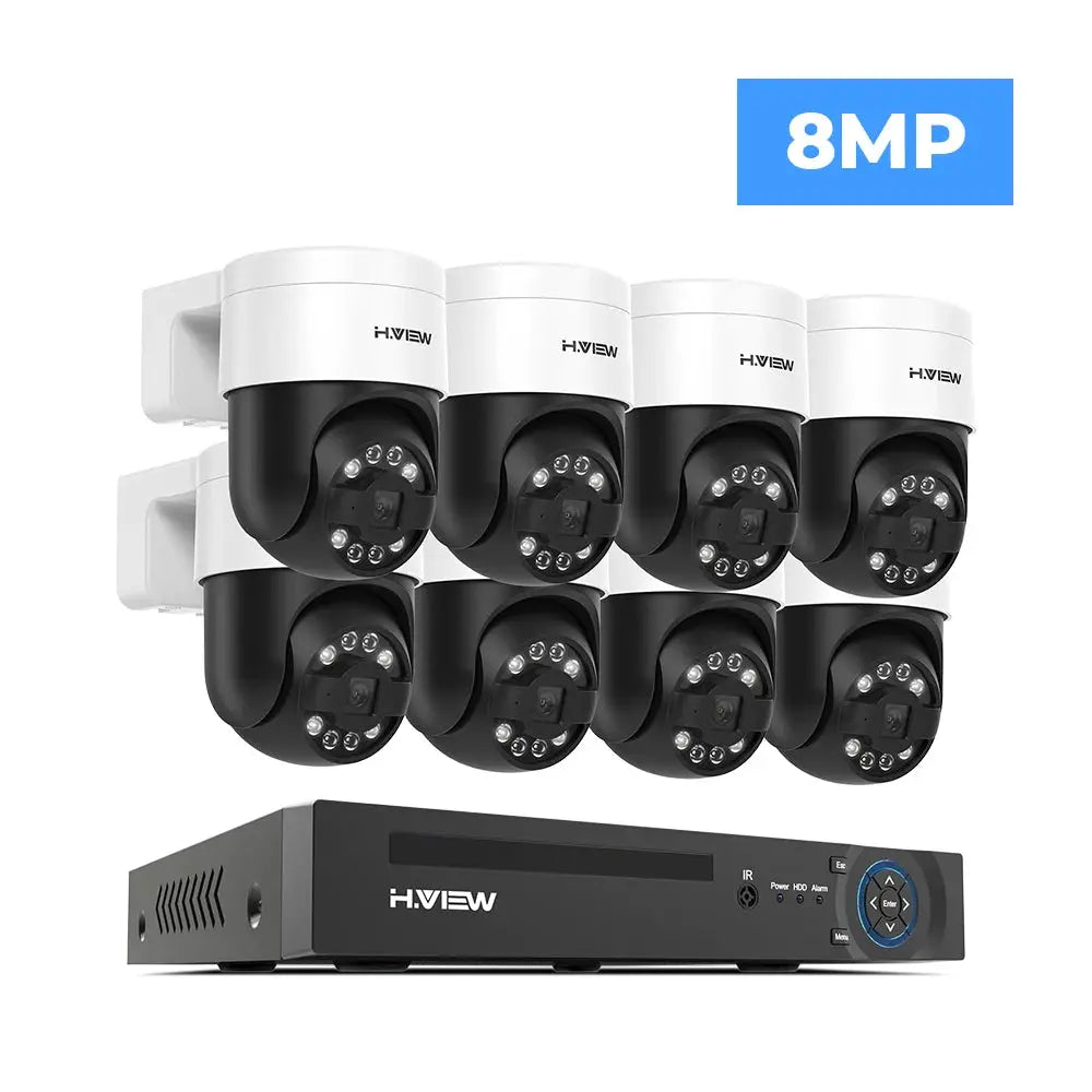 H.VIEW 8-channel outdoor CCTV security camera system with eight IP cameras and DVR box