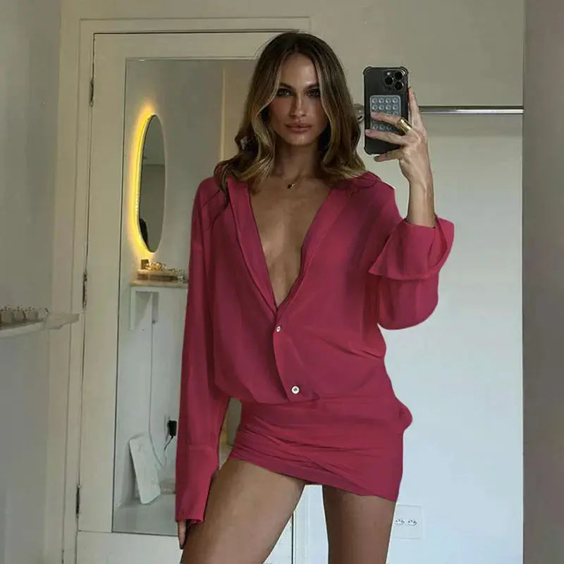 See Through Mini Dress With Flare Sleeves Ruched Bandage Club Party