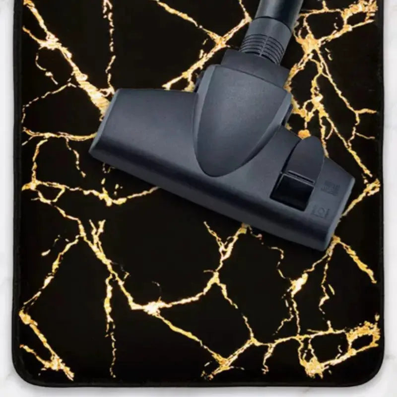 MarbleLux Marble Bathroom Rug Nonslip Black Gold With Soft Faux Rabbit Fur Surface And Eco Friendly Backing
