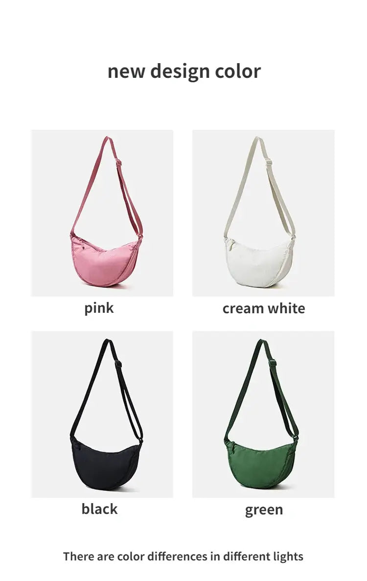 Simples Market women's padded nylon crossbody bag in pink, cream white, black, and green (4 color options)