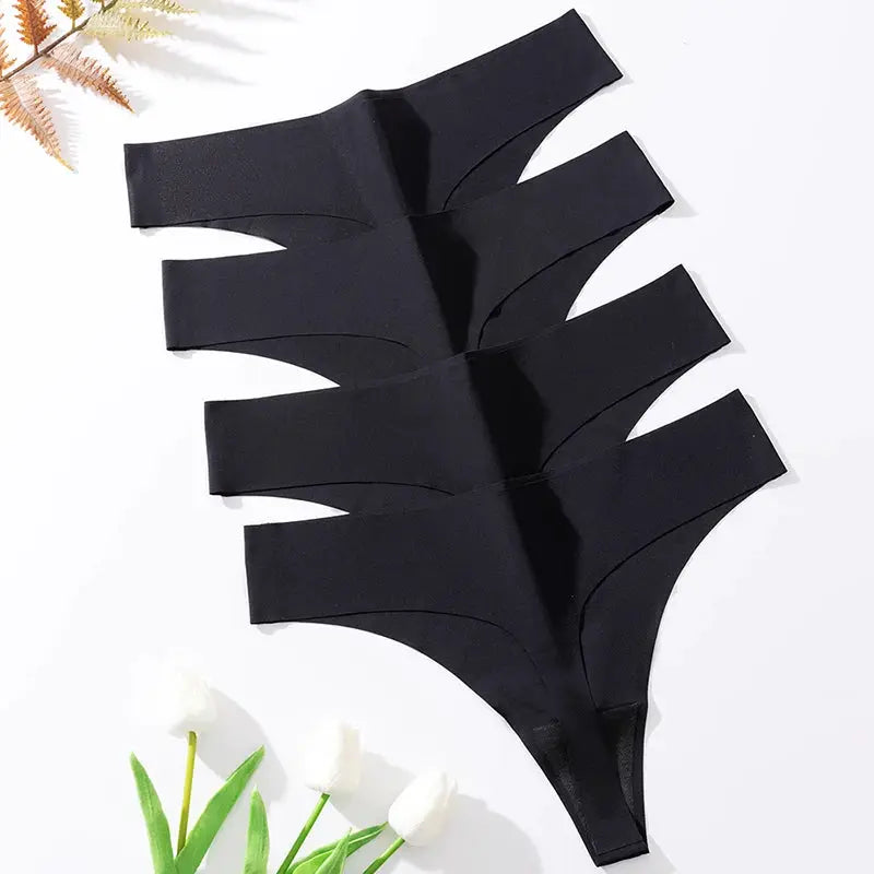 TrowBridge 6PCS Set women's black seamless breathable thong underwear, G-strings
