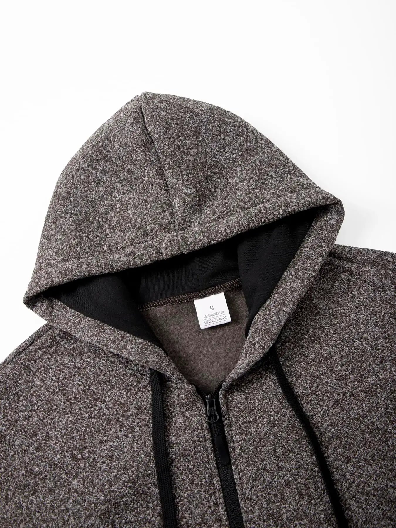 Hooded knit jacket for men in grey heather; Simples Market with zipper, polyester fabric