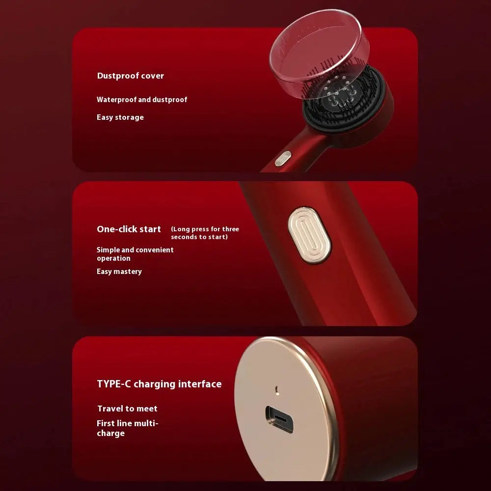 Electric head massager hair growth comb in red by Simples Market, 630nm red light and Type-C charging
