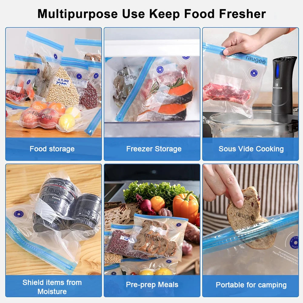 Reusable Vacuum Sealer Bags BPA Free Food Storage Zipper Bags 10Pcs 30Pcs