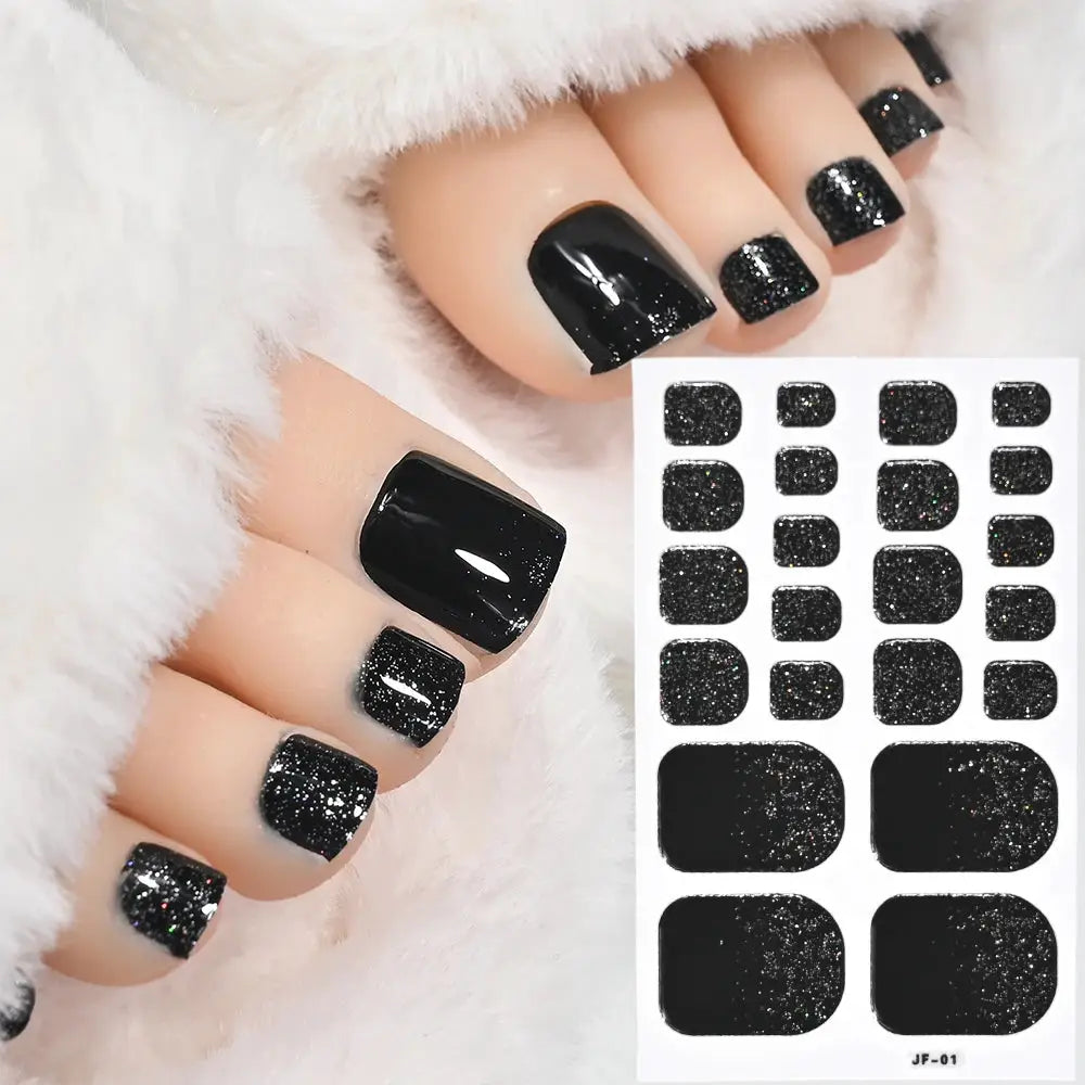 Toe nail sticker wraps by Simples Market, black glitter, full-coverage, self-adhesive DIY foot decals