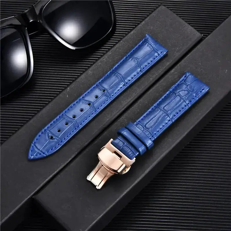 Remzeim Bamboo Pattern Genuine Leather Watch Strap First Layer Cowhide With Steel Butterfly Buckle 18mm 20mm 22mm 24mm