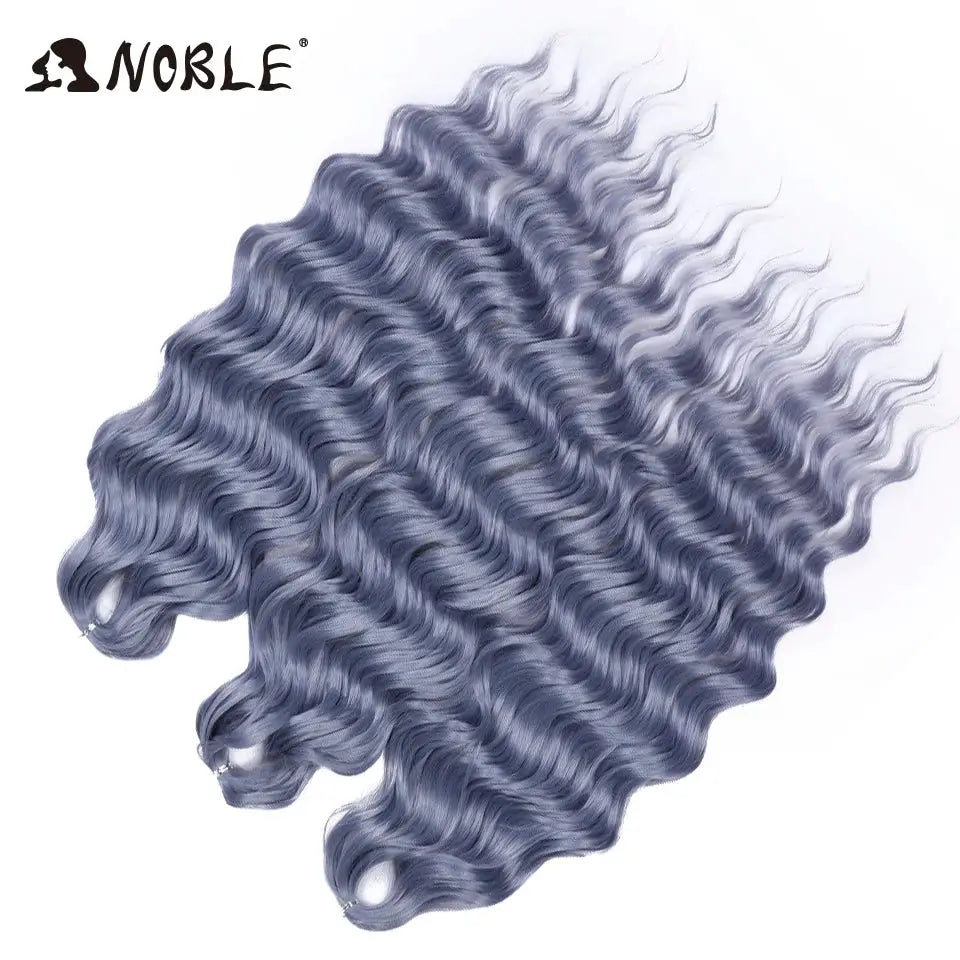 Noble Hair 24in synthetic loose deep-wave braiding extensions, blue-gray ombre, 5-pack bundles