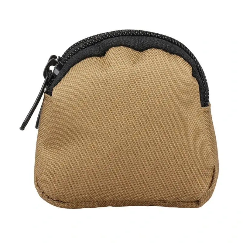 Nylon double-zipper coin purse, tan compact tactical pouch for cards and keys