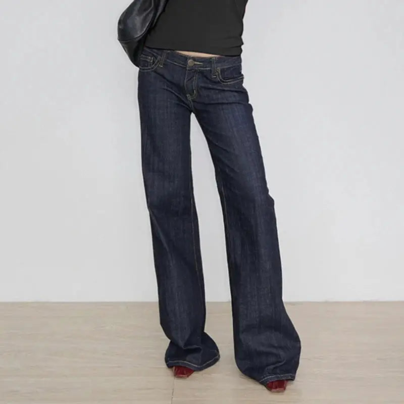 Women's Slim Fit Flared Jeans Y2K Low Rise Denim Embroidery Distressed