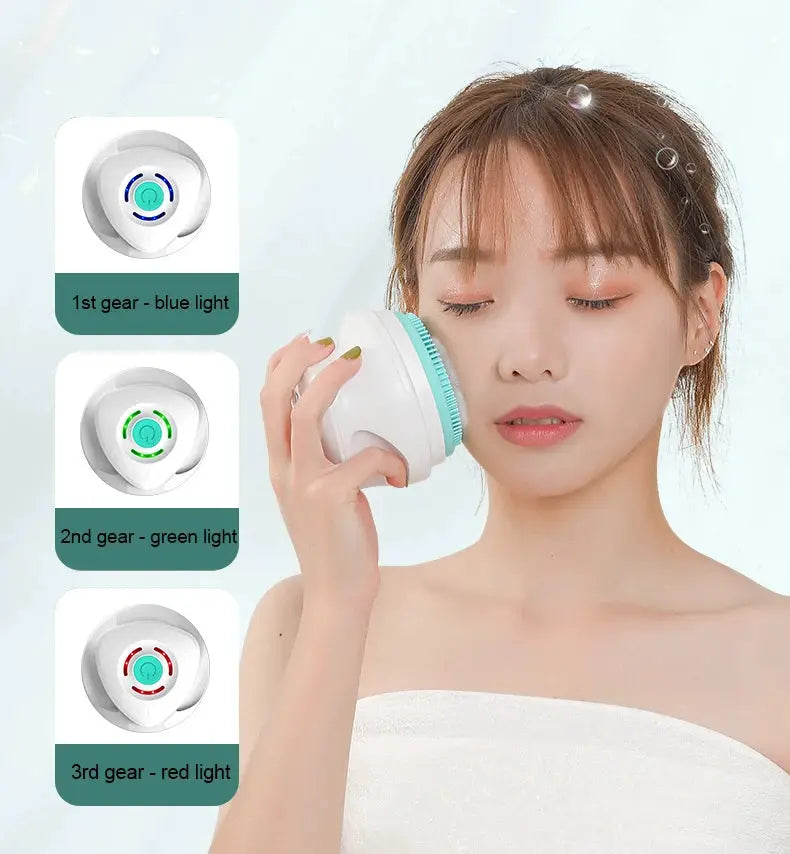 5-in-1 electric shower cleaning brush set with long handle and silicone back scrubber, teal bristles