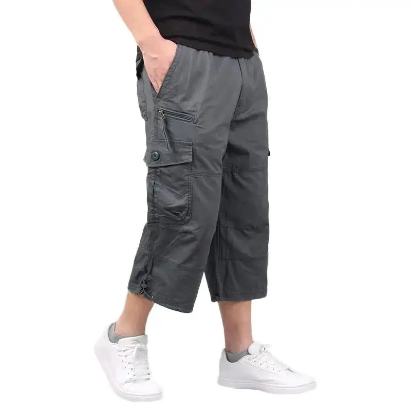Men's cargo shorts Simples Market, gray knee-length with elastic waist and multiple pockets