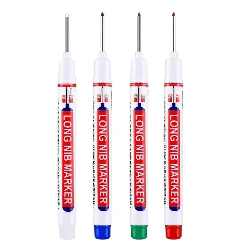 4-piece long nib marker set by Simples Market with metal nibs and blue/blue/green/red caps