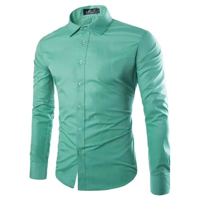 Men's mint green candy-color solid long-sleeve shirt by Simples Market
