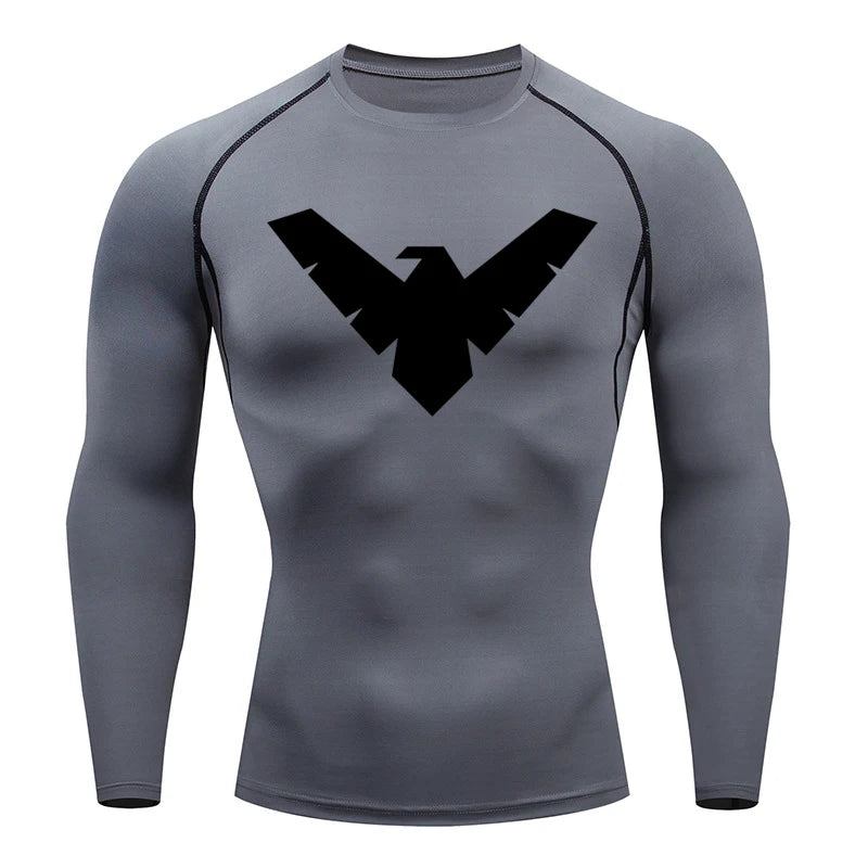 Simples Market men's gray long-sleeve compression shirt with black logo