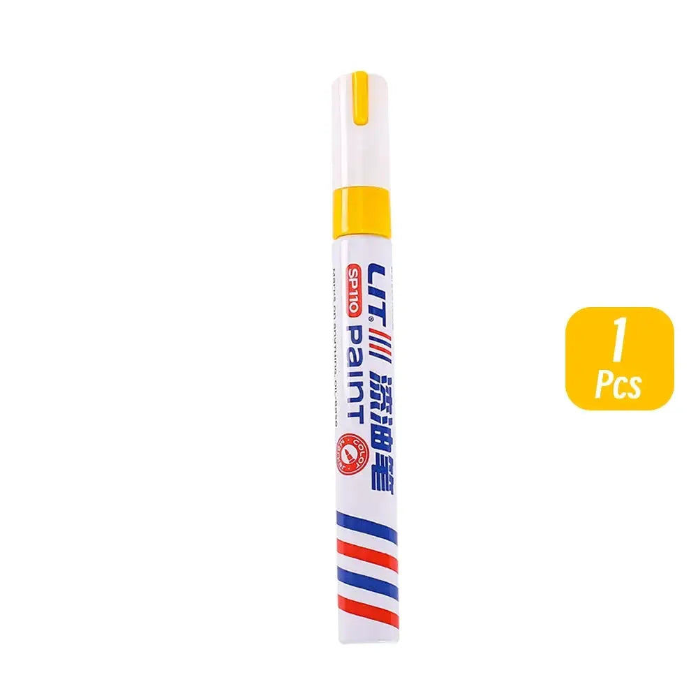 Permanent paint marker by Simples Market, white body with yellow cap, 1 piece