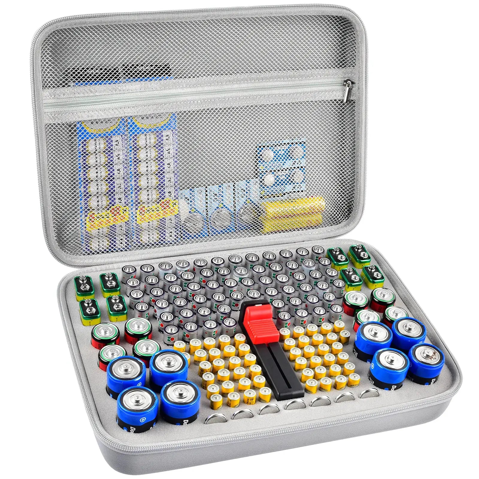 VoltNest Battery Organizer Storage Holder With Built In Battery Tester Fits AA AAA 9V C Batteries