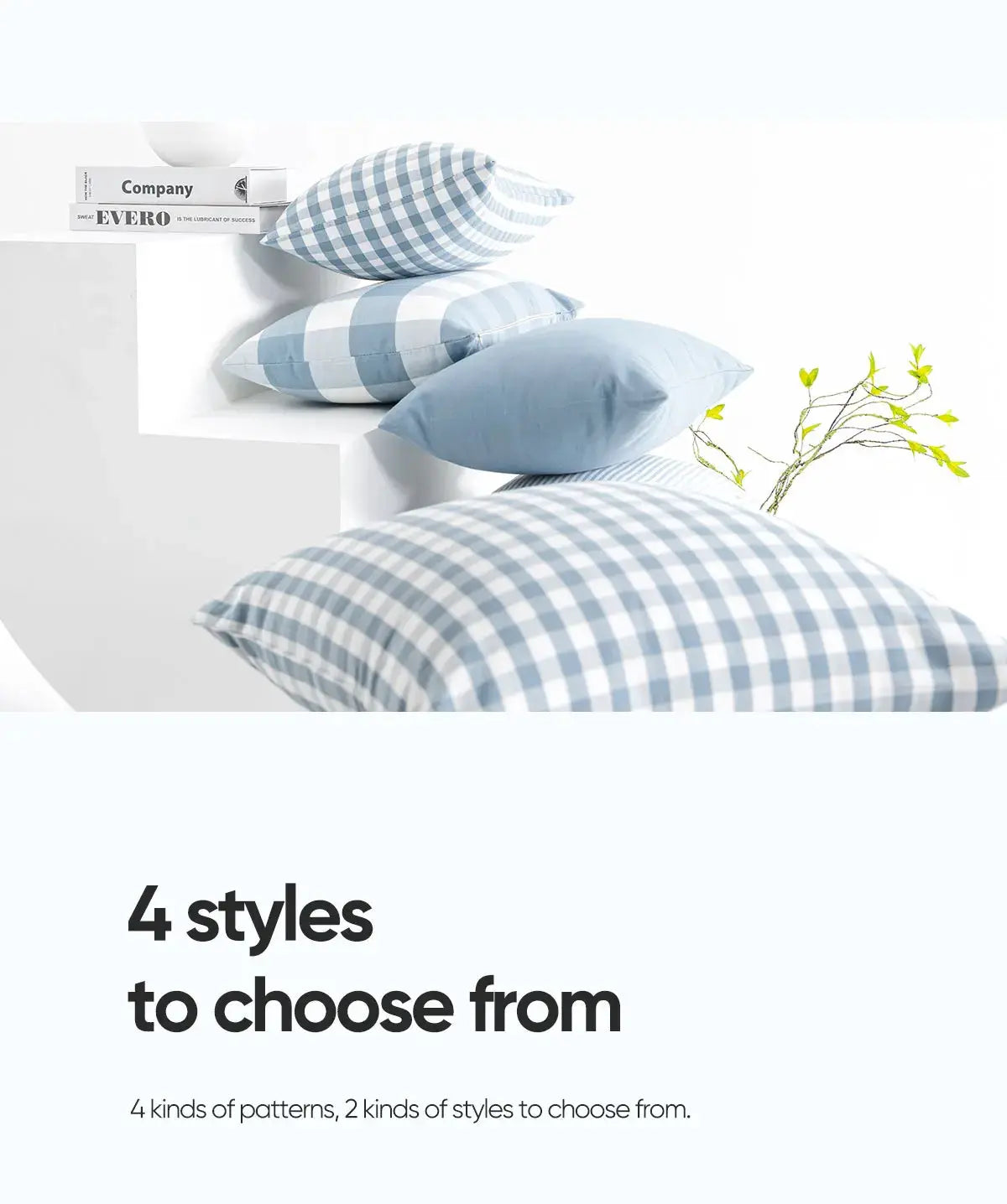 Pillow covers Simples Market LEEJOOM in light blue plaid for sofa, decorative cushions, 30x50cm/45x45cm, set of 4