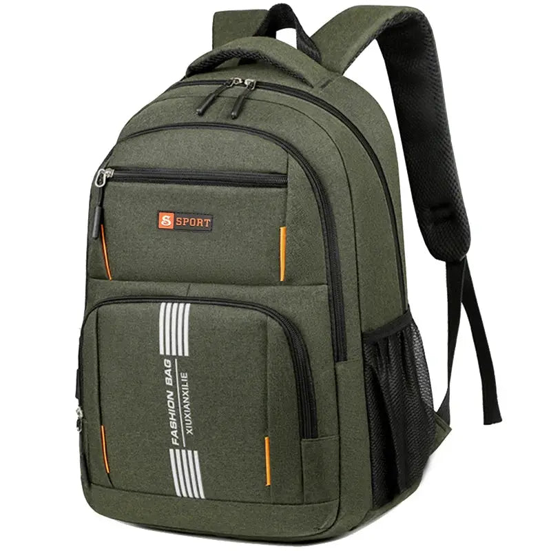 Fashion Minimalist Men's Rucksack by Simples Market, olive green nylon backpack with multiple storage pockets