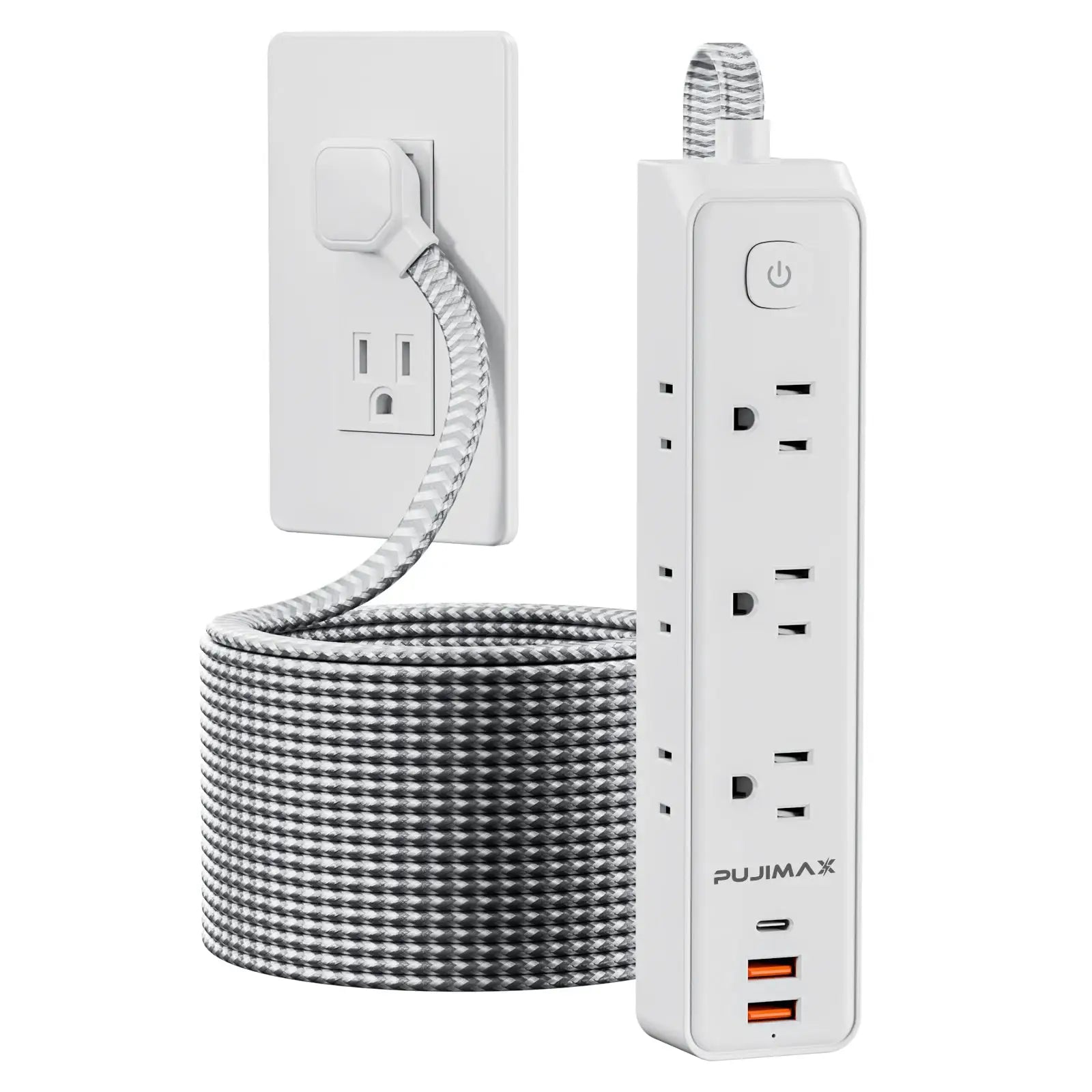 PUJIMAX 5FT Power Strip With 5 Outlets And 3 USB Ports Wall Mountable Surge Protector And Overload Protection