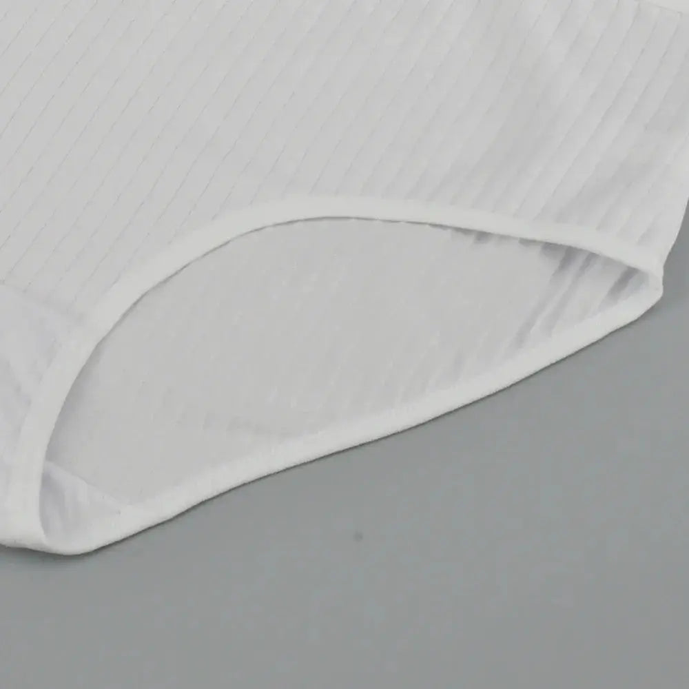 Cotton panties for women, white striped, high-waist, breathable plus-size briefs