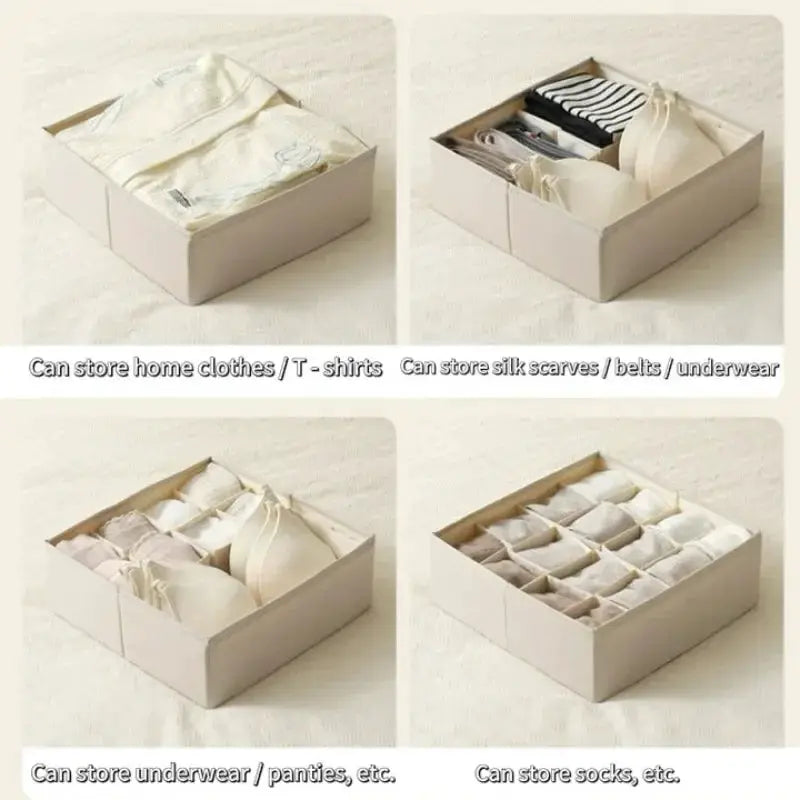 Drawer storage box by Simples Market; beige organizer for underwear, bras, socks.