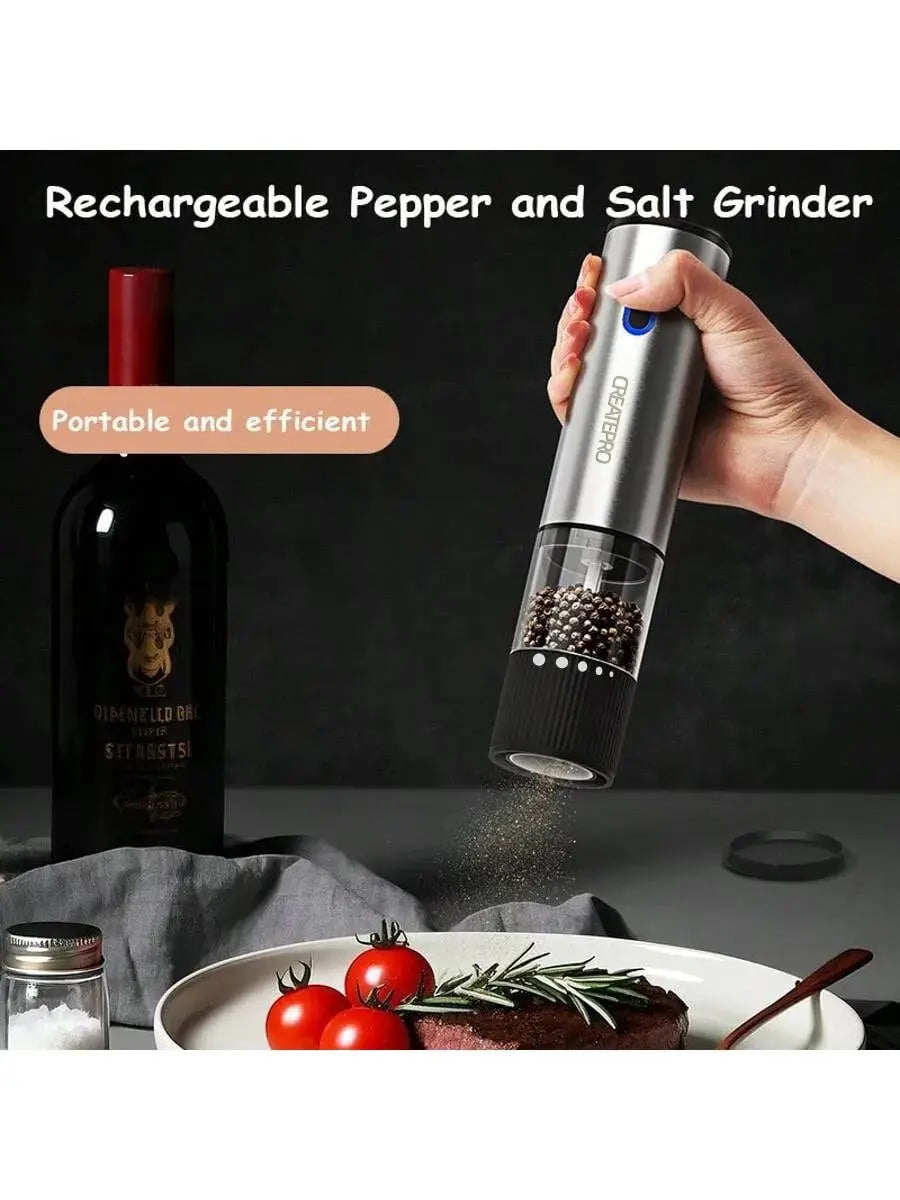 ChefSmart Electric Salt and Pepper Grinder Rechargeable Pepper Mill with Adjustable Coarseness