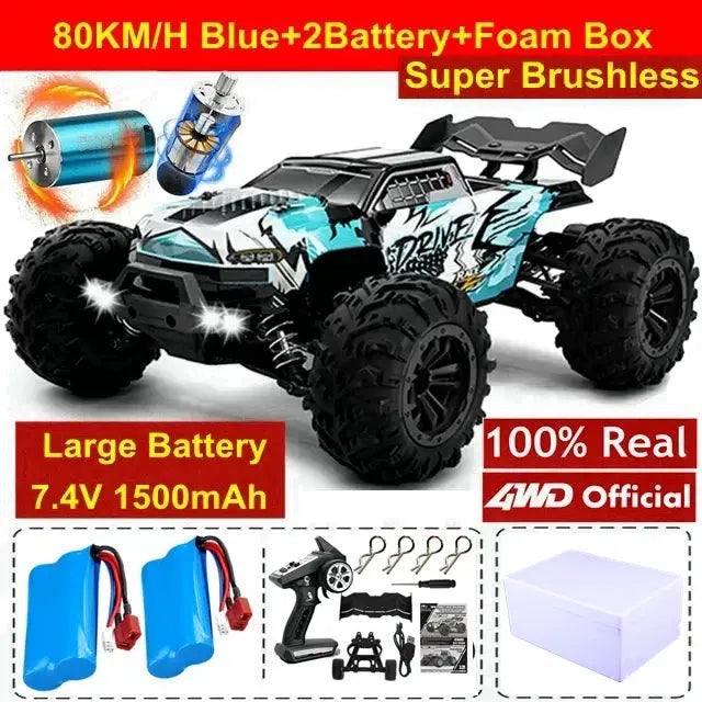 4WD Remote Control Off Road 4X4 High Speed Brushless Buggy Truck 80 KMH Drift Racing Toy for Kids and Adults