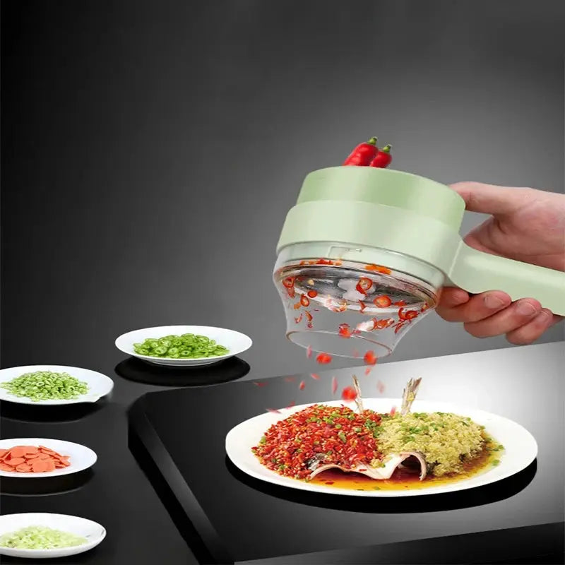 4 In 1 Electric Vegetable Cutter Set Handheld Wireless Garlic Masher Chopper Meat Grinder Food Peel Slice