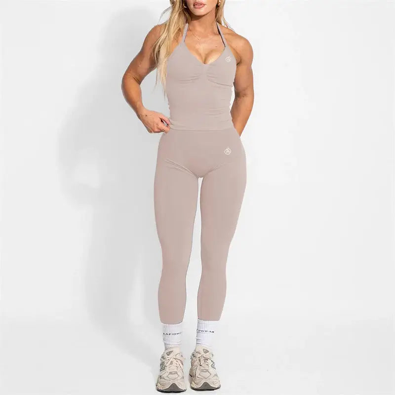 Women's Halter Yoga Set With High Waist Leggings Two Piece Gymwear