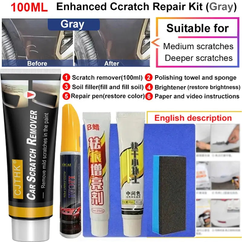 Car Scratch Remover Kit Gray 100ML by Simples Market with sponge and polishing paste