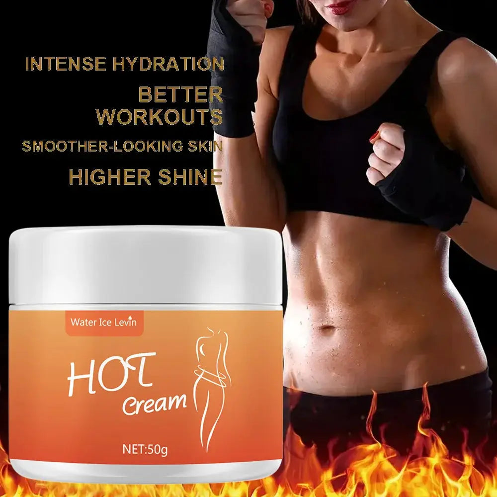 Hot massage cream 50g jar with orange label for body workouts and fitness benefits
