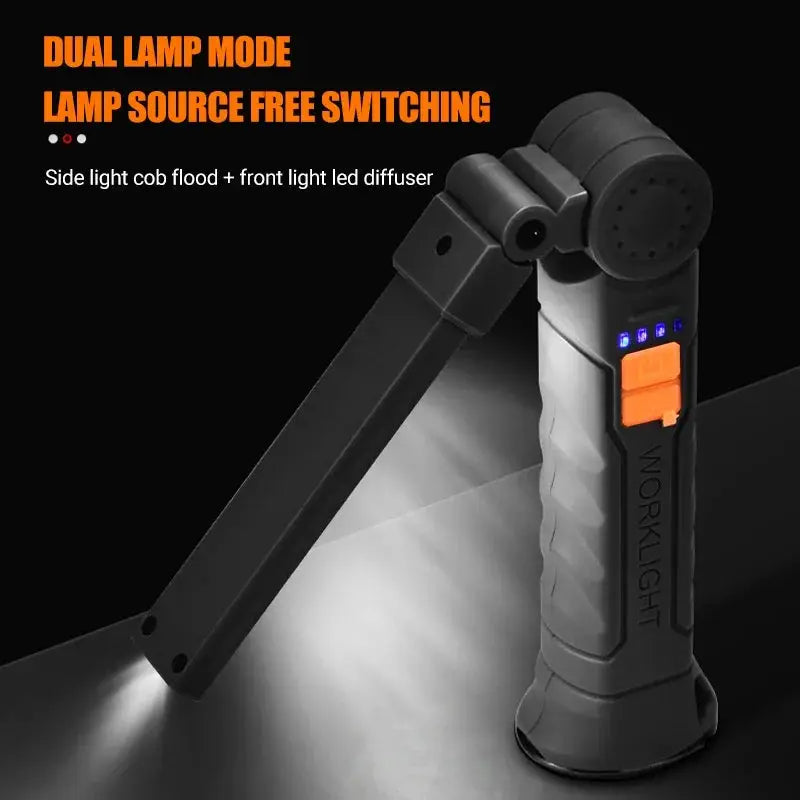 LuminaForge USB Rechargeable COB LED Flashlight Work Light with Magnetic Hook and 360 Degree Rotation