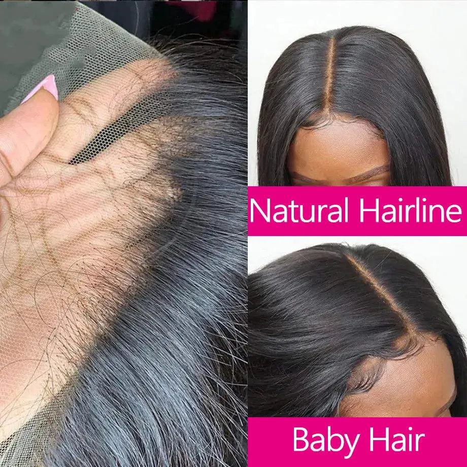 Lace frontal wig, straight human hair with natural hairline and baby hairs; ear-to-ear lace front