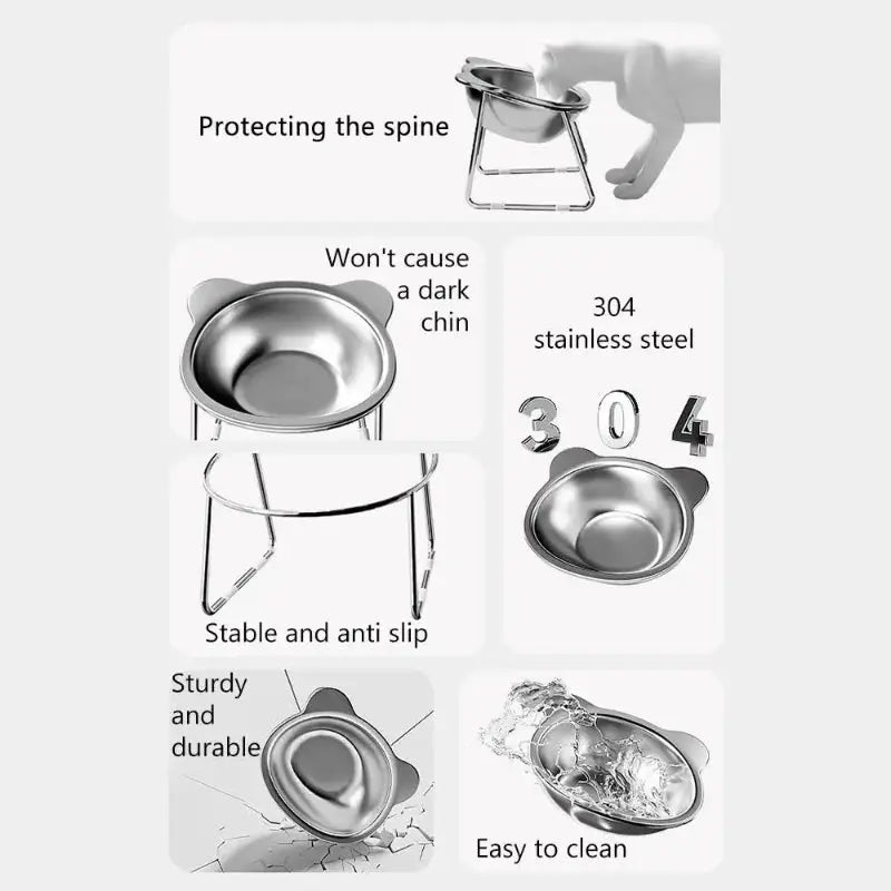 304 Stainless Steel Raised Cat Bowl With Fifteen Degree Tilt For Healthier Feeding Shatterproof For Cats And Puppies