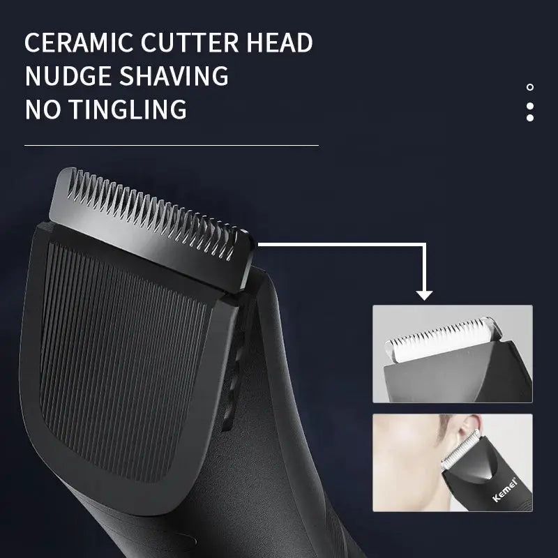 Kemei KM-1838 groin-area hair trimmer with ceramic blade, black waterproof wet/dry clippers