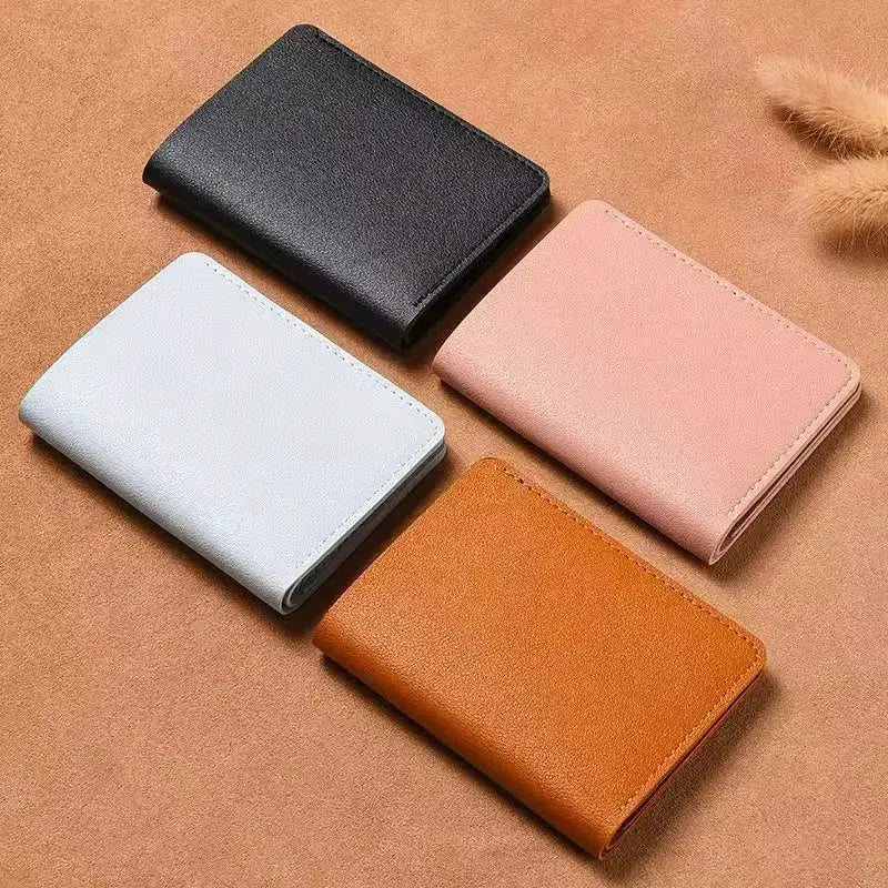 Simples Market PU leather small wallet set of 4 in black, white, pink and orange; ultra-thin cardholder.