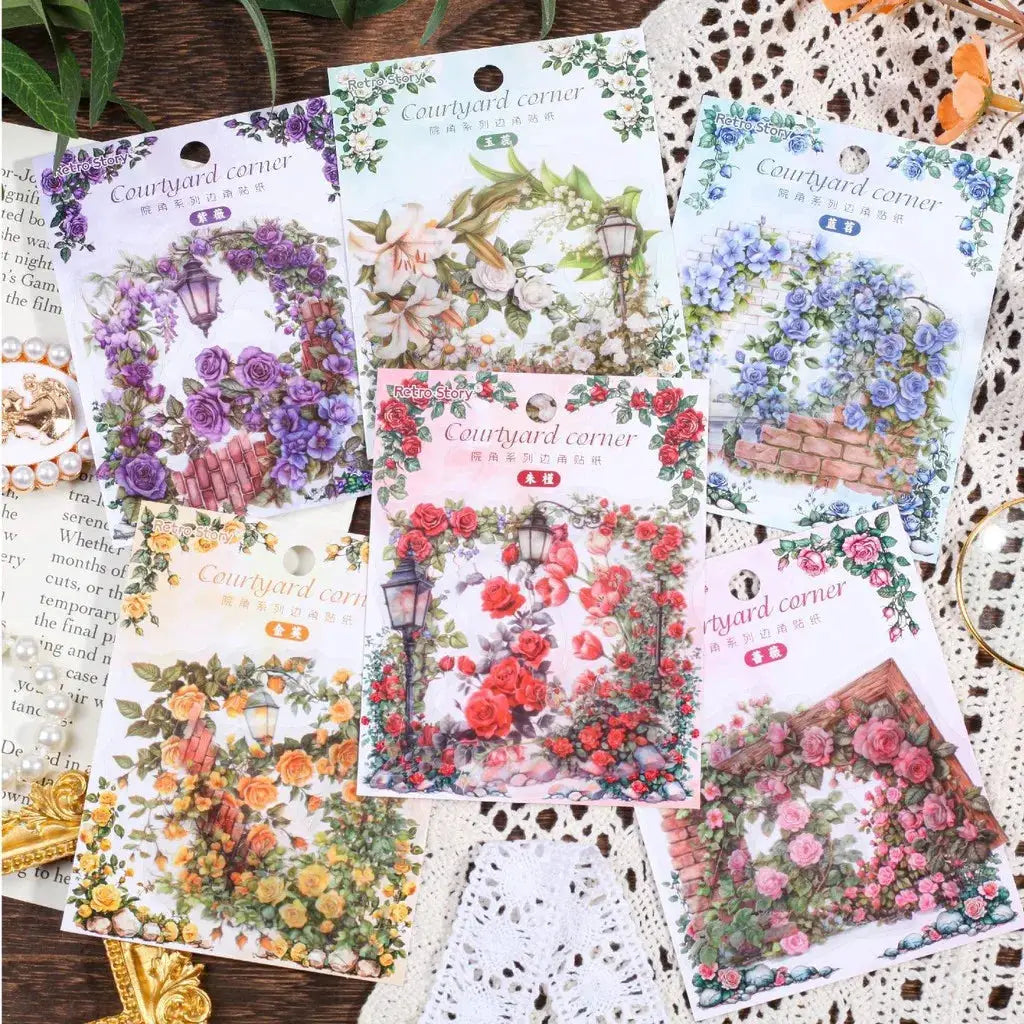 30 Pcs Flowers Corner Stickers PET Sticker Set DIY Diary Decoration Scrapbooking Junk Journal