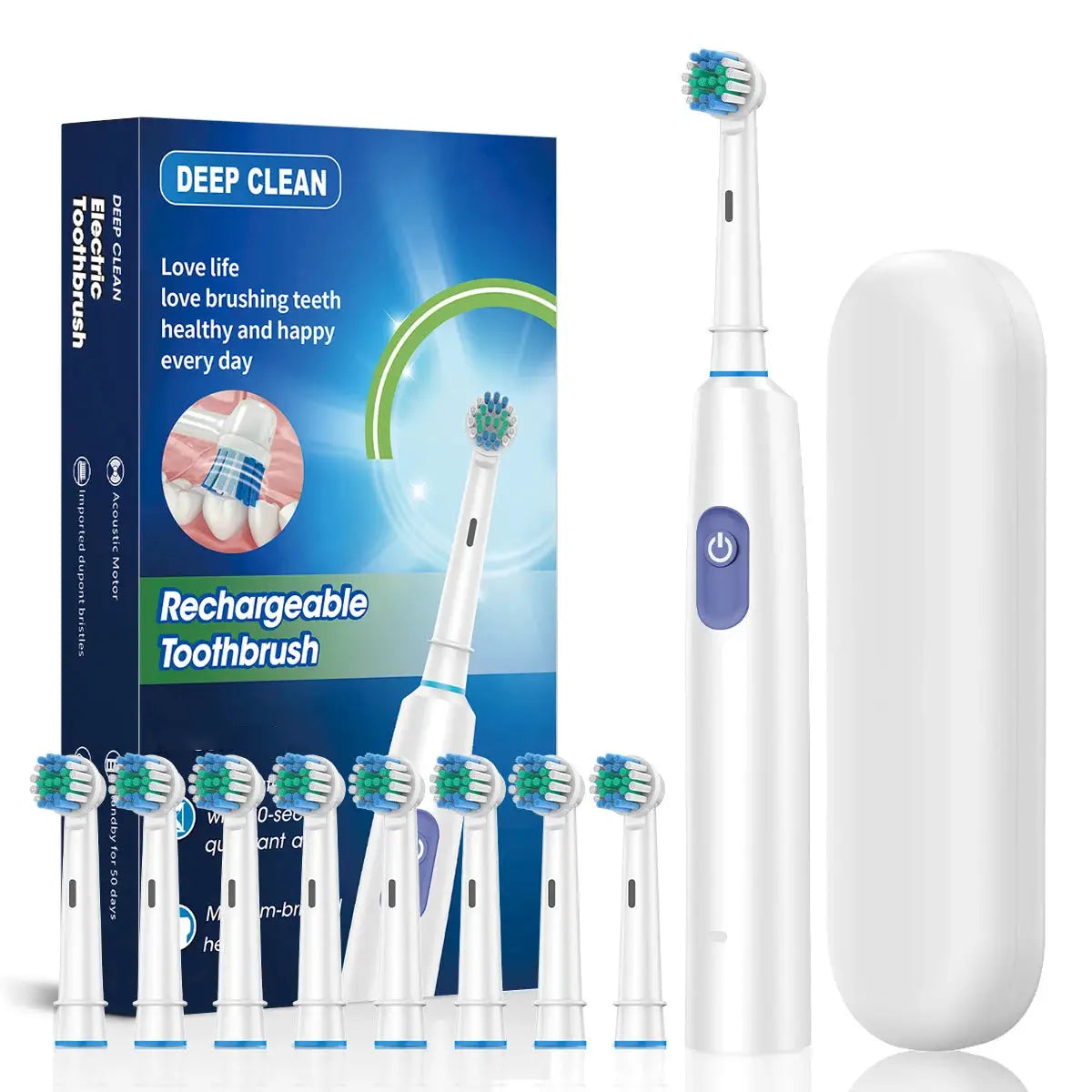 BrightSmile Rotary Electric Toothbrush With 8 Heads For Deep Plaque Removal Timer Waterproof And Rechargeable