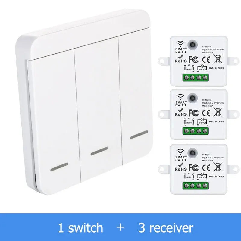 Wireless RF 433MHz Light Wall Switch Relay Receiver For LED Lamps 1 2 3 Gang Panel Remote Control 10A 110V 220V