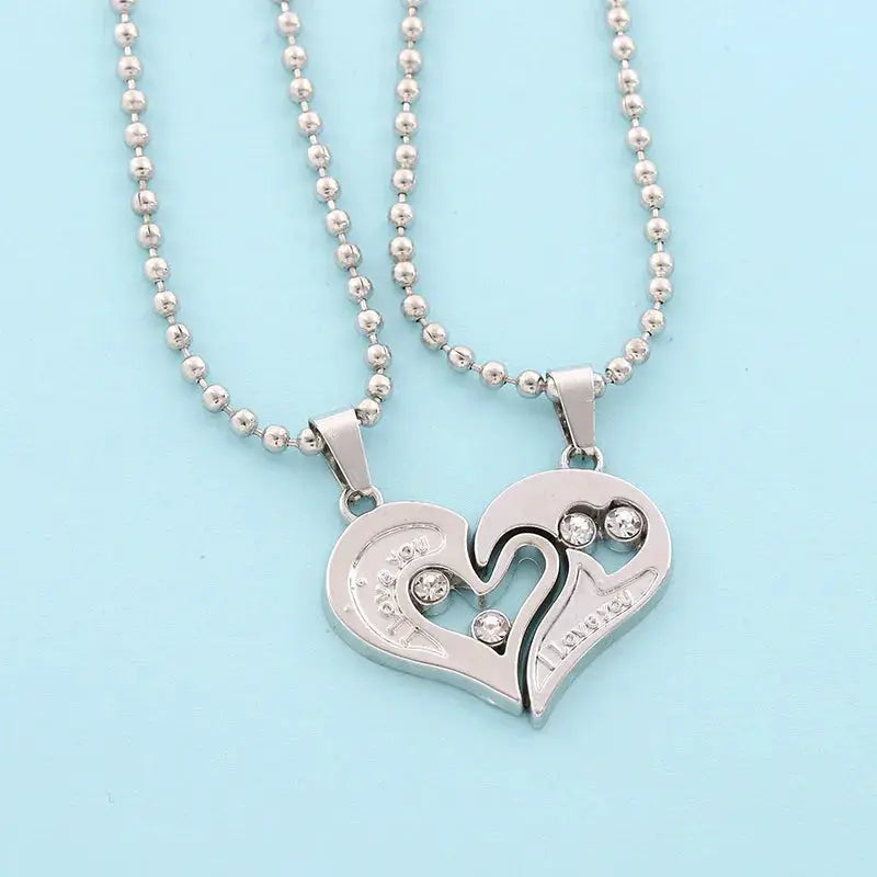 Couple Magnetic Heart Pendant Necklace Electrocardiogram Design Interlocking Hearts Valentines Gift
