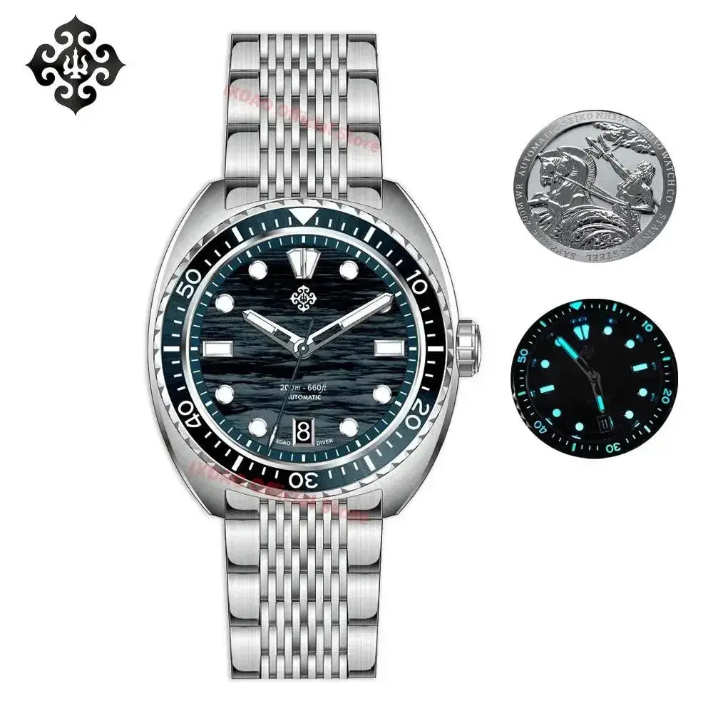 IXDAO IPOSE 2026 automatic diver watch with stainless steel bracelet and Poseidon-pattern dial