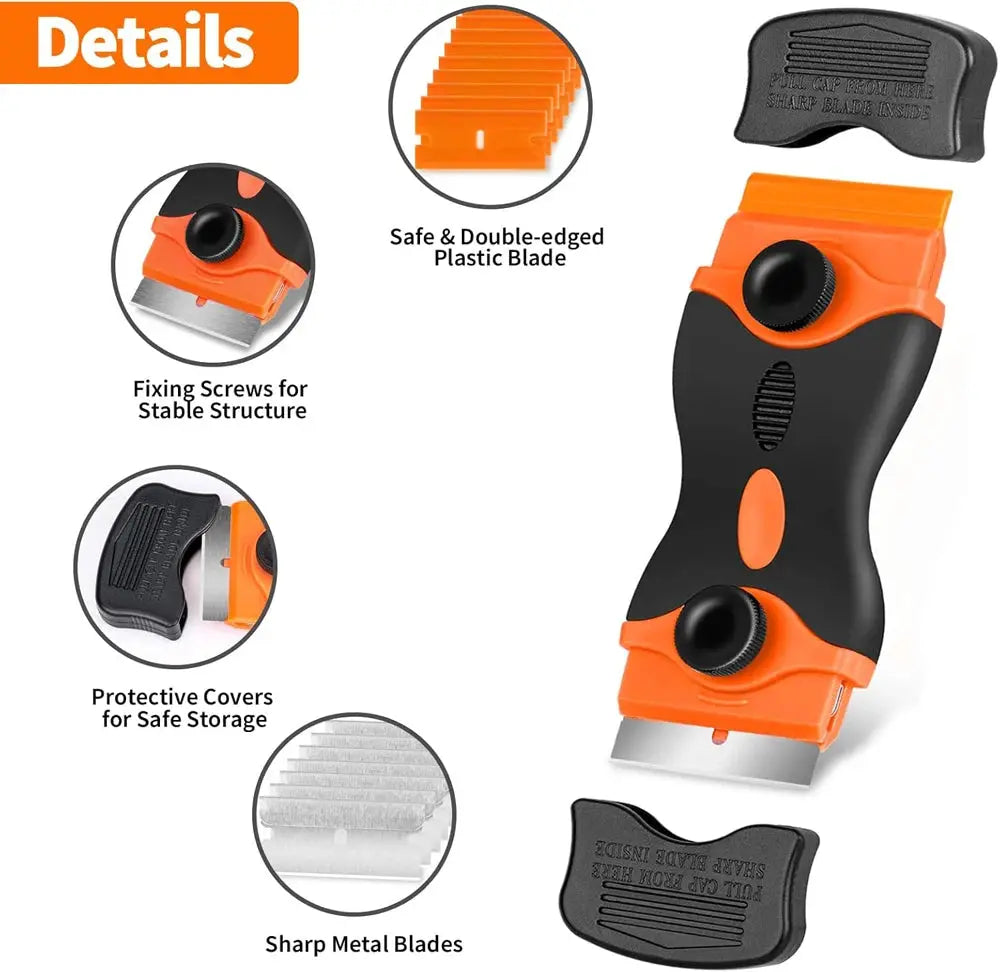 Double Edge Razor Scraper With Razor Blades For Labels Stickers Decals Removal Ergonomic Grip