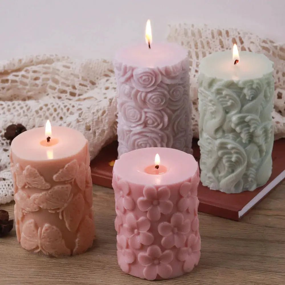 Flower Butterfly Columnar Silicone Candle Mold For DIY Waves Soap Resin Plaster Chocolate Molds Home Decor Gift - Simples Market
