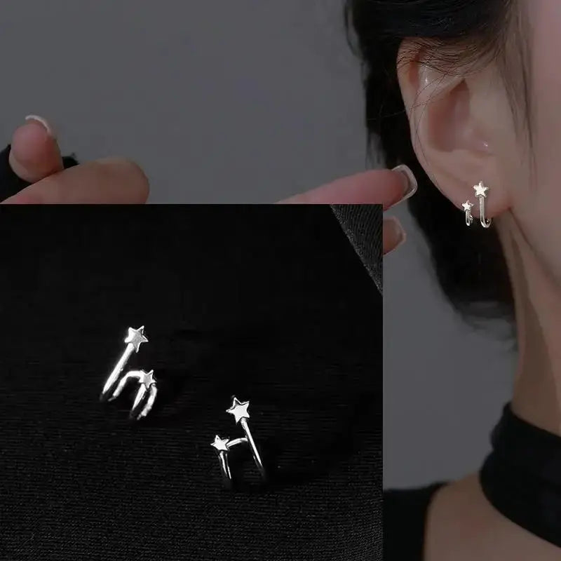 925 Sterling Silver Star Hoop Earrings For Women And Girls Trendy Original Hip Hop Style Jewelry Gift