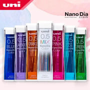 UNI NanoDia Color 0.5mm lead refills, assorted colors, 7 packs shown