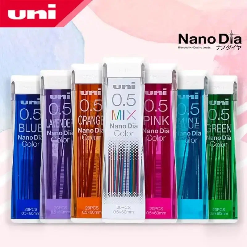UNI NanoDia Color 0.5mm lead refills, assorted colors, 7 packs shown