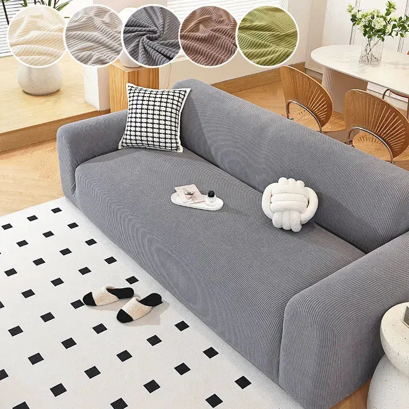 Sofa cover gray shake-grain velvet, anti-slip plush fabric