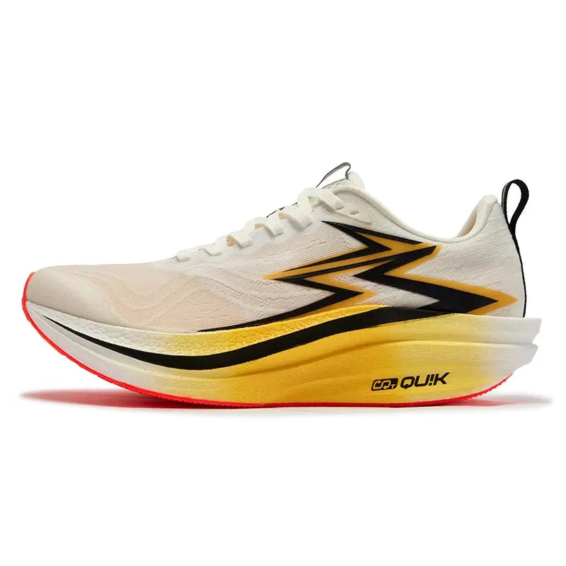 361 Degrees Flame 4.0 MIX men's running shoe with cream upper, black-yellow zigzag accents, and yellow midsole