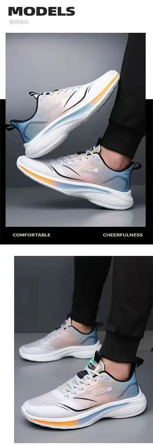 Breathable mesh men's sneakers by Simples Market, lightweight casual running shoes with gradient white-blue-pink upper