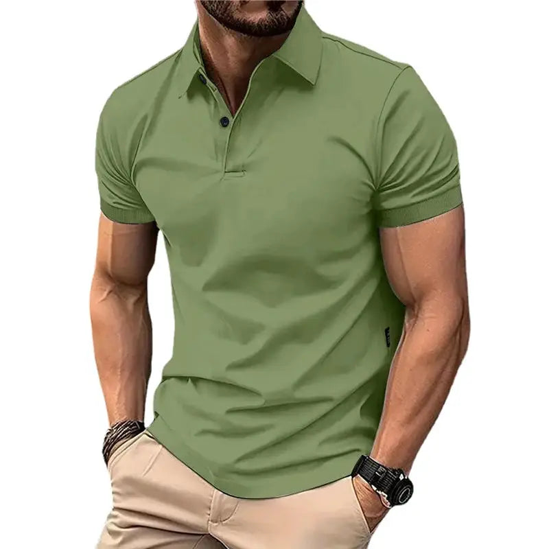 Summer Mens Solid Color Polo Shirt Short Sleeve Lapel Button T Shirt Lightweight Casual Streetwear For Jogging Top